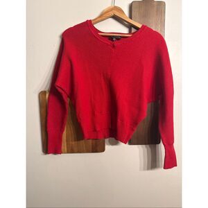 Catherine Malandrino Red Ribbed Knit V Neck Dolman Sleeve Pullover Sweater XS